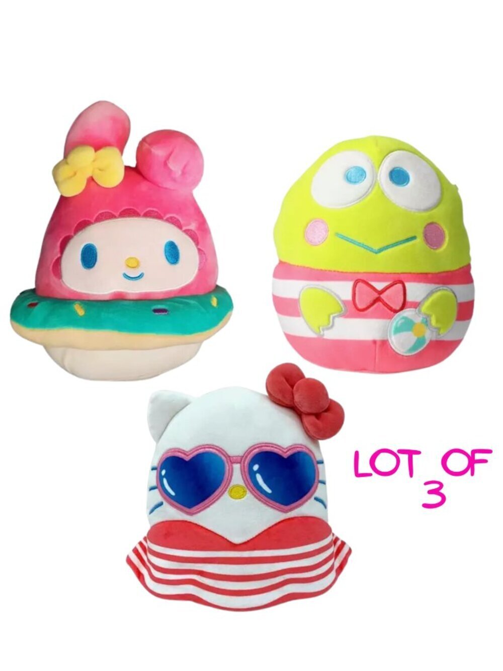 Squishmallows Lot of 3 Hello Kitty And Friends Pool Party Summer 6.5"